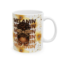 Load image into Gallery viewer, Mug - Melanin Woman with Bun and Yellow Flowers Design