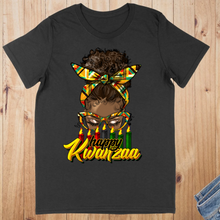 Load image into Gallery viewer, Happy Kwanzaa Woman Bun- Short Sleeved T-Shirt