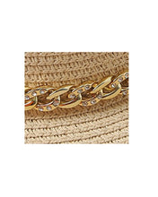 Load image into Gallery viewer, Straw Fedora Hat with Rhinetone Gold-Tone Chain