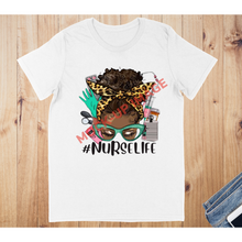 Load image into Gallery viewer, Messy Bun Nurse Life Short Sleeved T-Shirt Woman