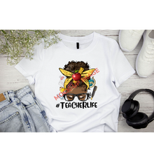 Load image into Gallery viewer, Messy Bun Teacher Life Short Sleeved T-Shirt Woman
