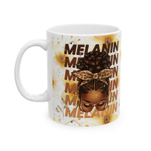 Load image into Gallery viewer, Mug - Melanin Woman with Bun and Yellow Flowers Design
