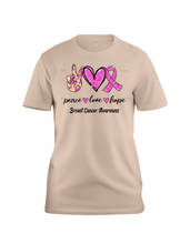 Load image into Gallery viewer, Peace Love Hope Pink Ribbon Breast Cancer Awareness- Short Sleeved T-Shirt
