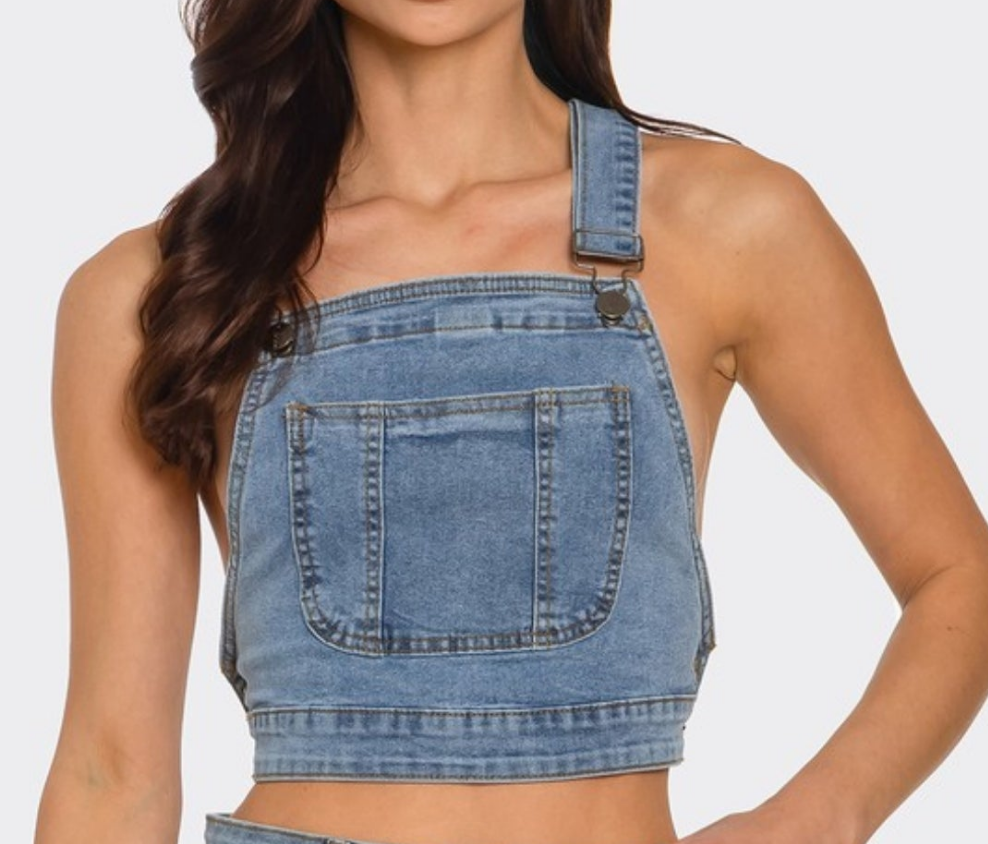 Denim Overall Cropped Top- Plus Size