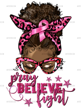Load image into Gallery viewer, Pray, Believe, Fight Woman Bun- Short Sleeved T-Shirt
