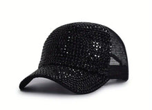 Load image into Gallery viewer, Black Rhinestone Trucker Hat
