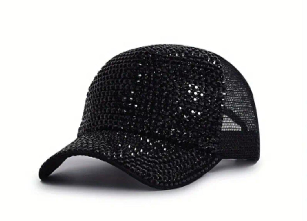 Black Rhinestone Trucker Hat