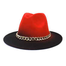 Load image into Gallery viewer, Ombre Red/Black Chain Fedora Hat
