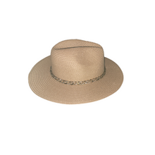 Load image into Gallery viewer, Straw Fedora Hat with Rhinetone Gold-Tone Chain
