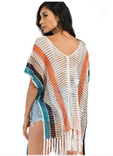 Load image into Gallery viewer, Boho Chic Multicolor Stripe Crochet Cover-up Kimono
