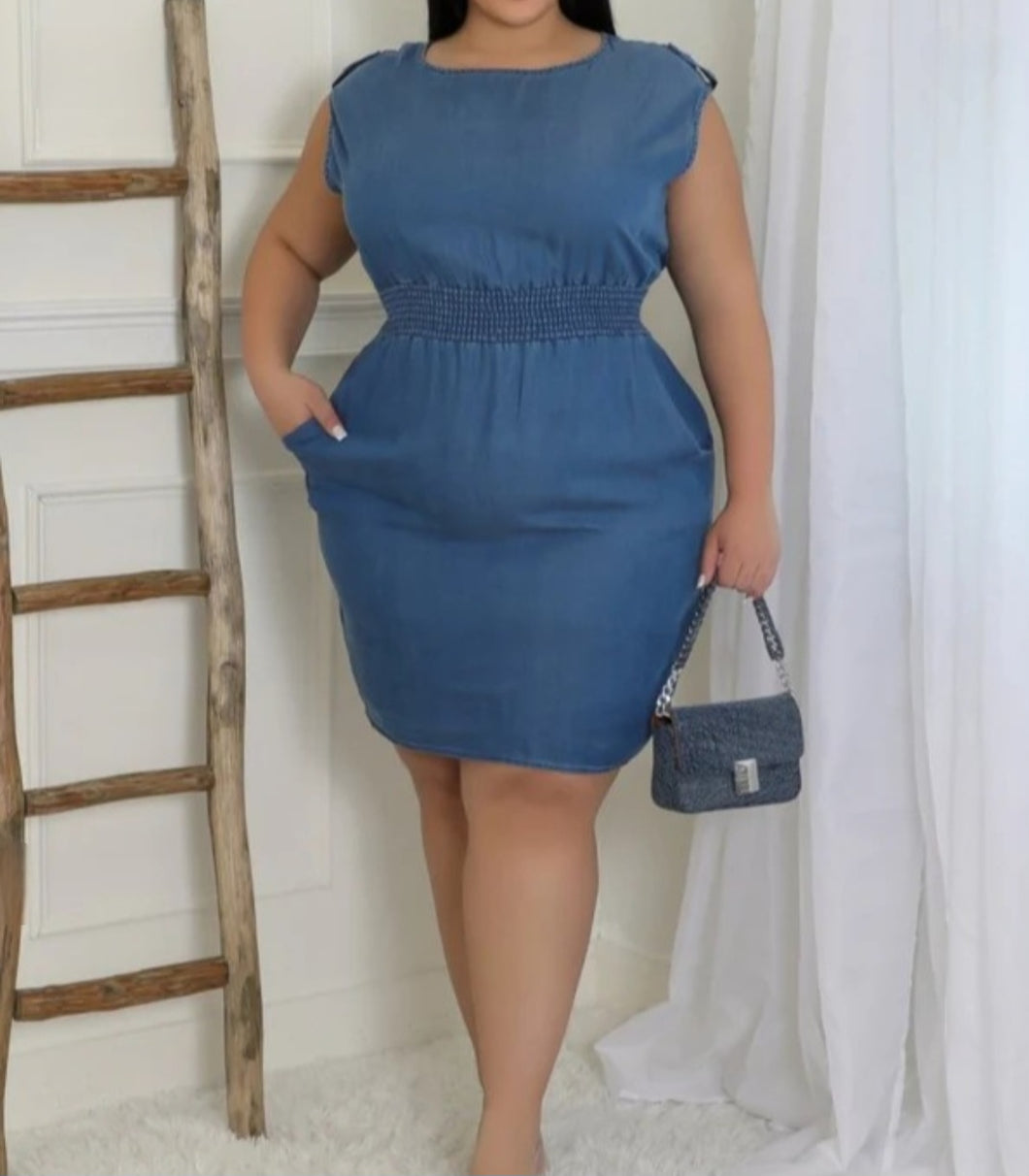 Sleeveless Midi Blue Dress