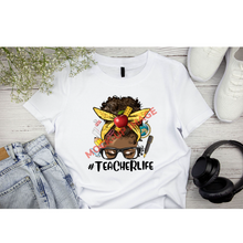 Load image into Gallery viewer, Messy Bun Teacher Life Short Sleeved T-Shirt Woman
