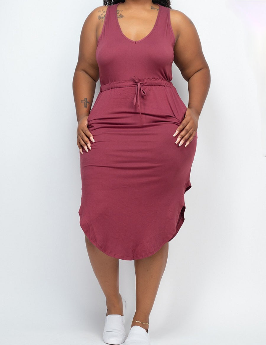 Drawstring Sleeveless Midi Dress