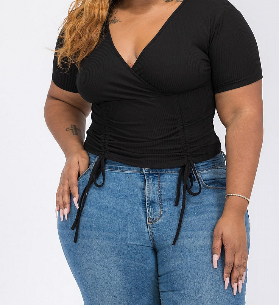  Ribbed Ruched Drawstring
Top