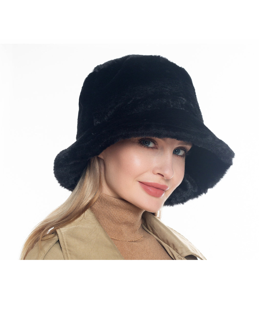 Faux Fur Black Bucket Hat