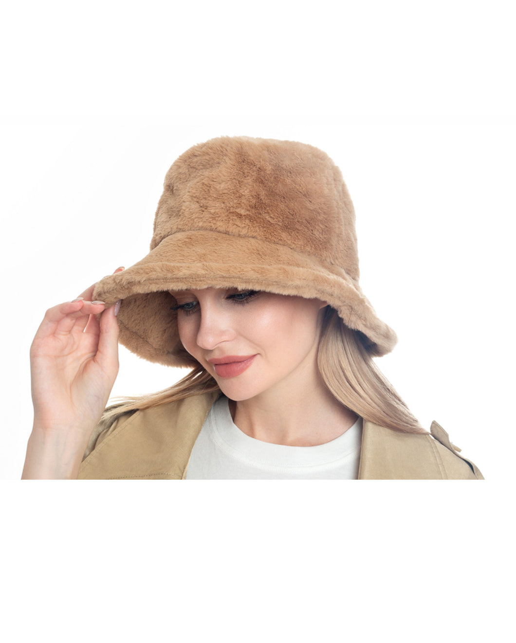 Faux Fur Tan Bucket Hat