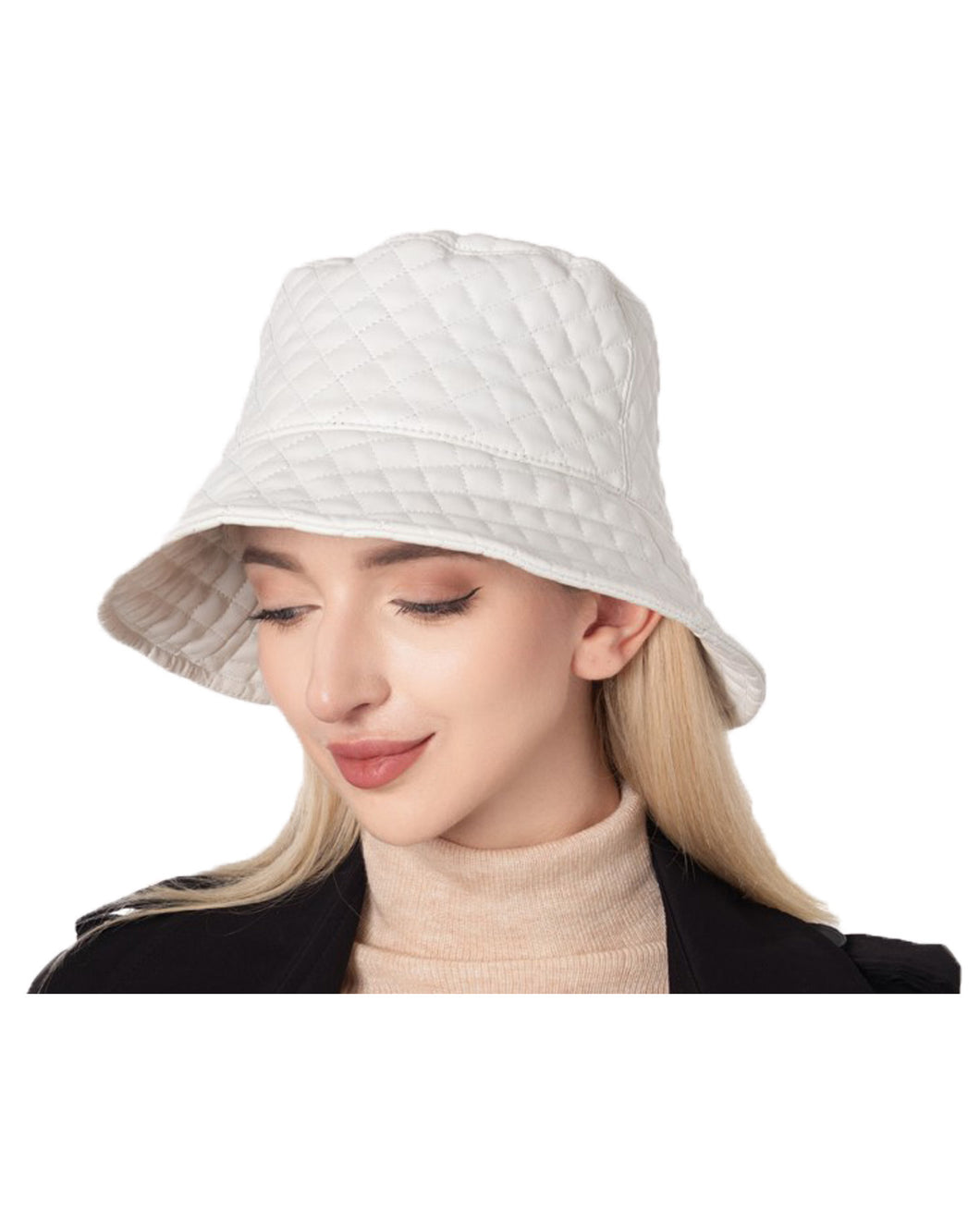 White Faux Leather Bucket Hat