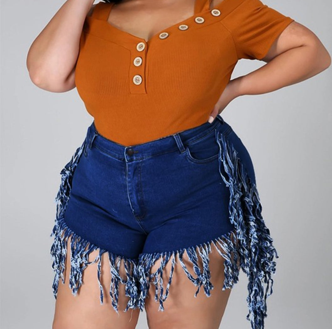 Fringe Denim Shorts