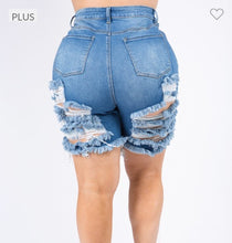 Load image into Gallery viewer, Distressed Frayed Edge Denim Shorts
