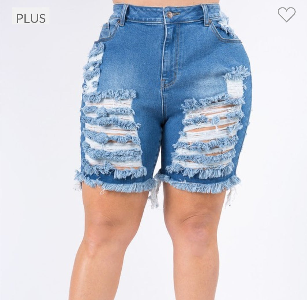 Distressed Frayed Edge Denim Shorts